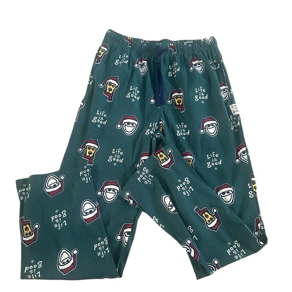 Life is Good Christmas Dogs Santa Hat Pajama Lounge Pants Medium - Picture 1 of 3